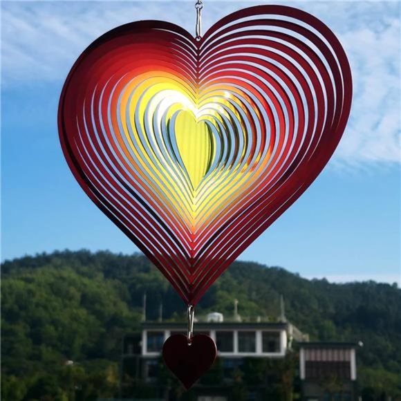Spinner Red-Yellow Gradient Love Heart | 3D Metal Hanging Wind 8"W x 8"H - Picture 7 of 8